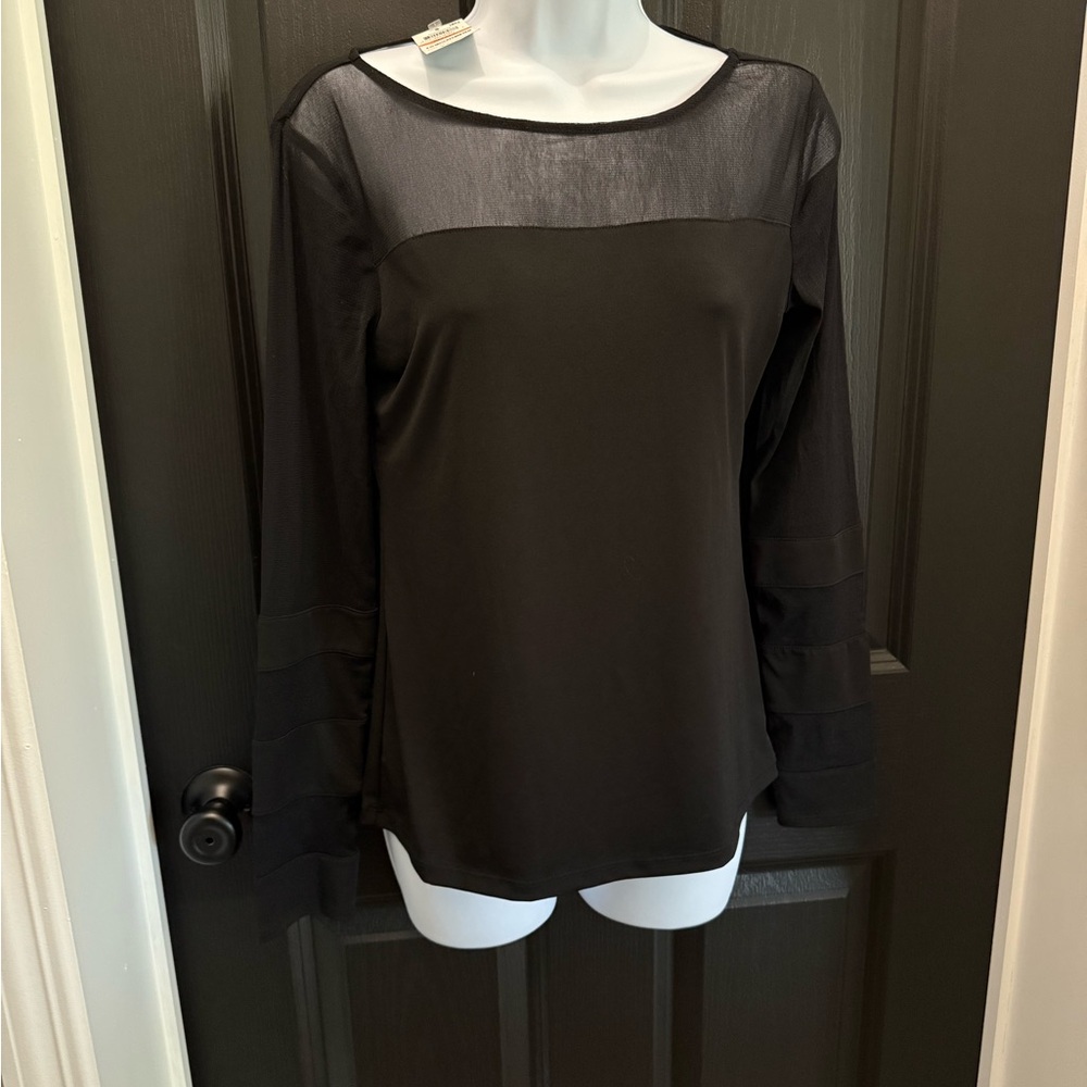 INC International Concepts Black Sheer Detail Blouse
